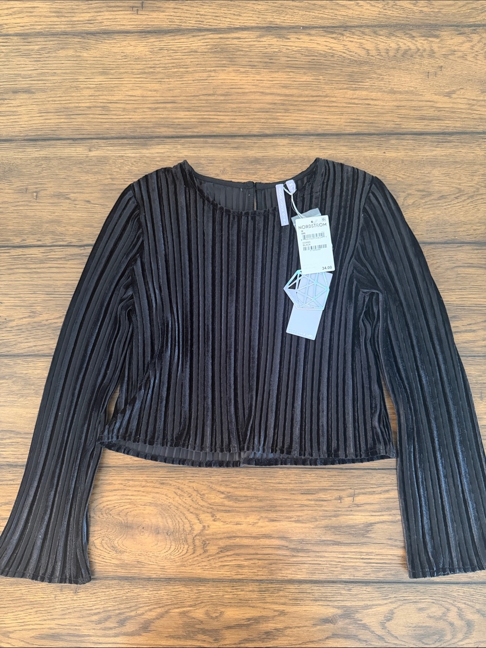 Good Luck Girl Girls' Black Crinkle Velvet Long-Sleeve Top NWT